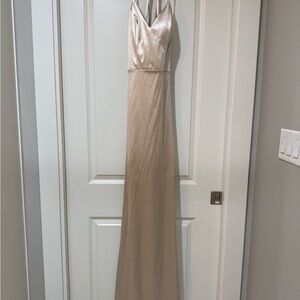 Satin Evening Gown- Rhinestone straps
